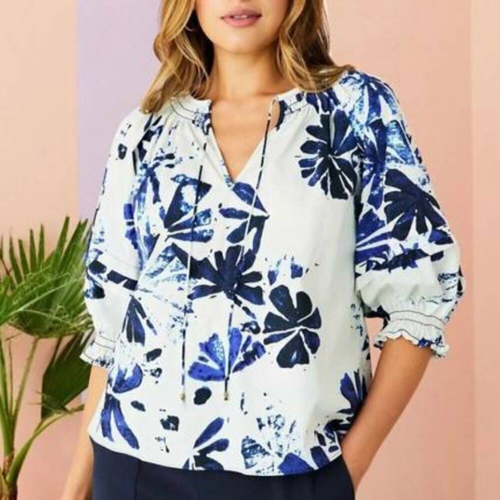 Marie Oliver Lara Top Blouse in Aloha Crisp Cotton Size Small